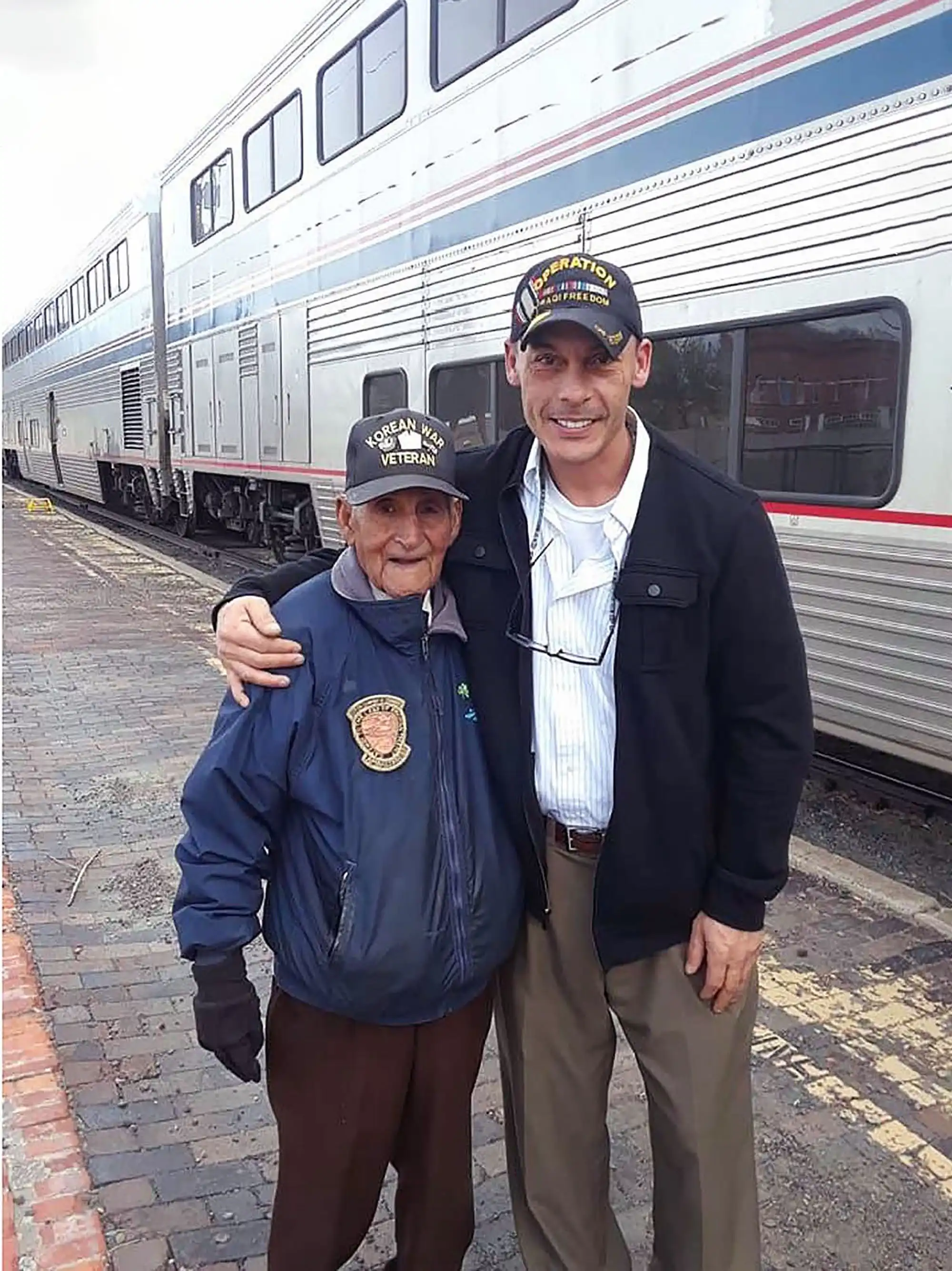Over seventy years of war between the two Veterans, author David Haave embraces the love in Arizona on Amtrak, USA.